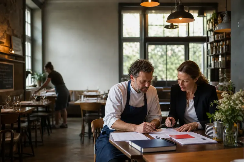 Restaurantleitung und Küche prüfen Reservierungen und Unterlagen.