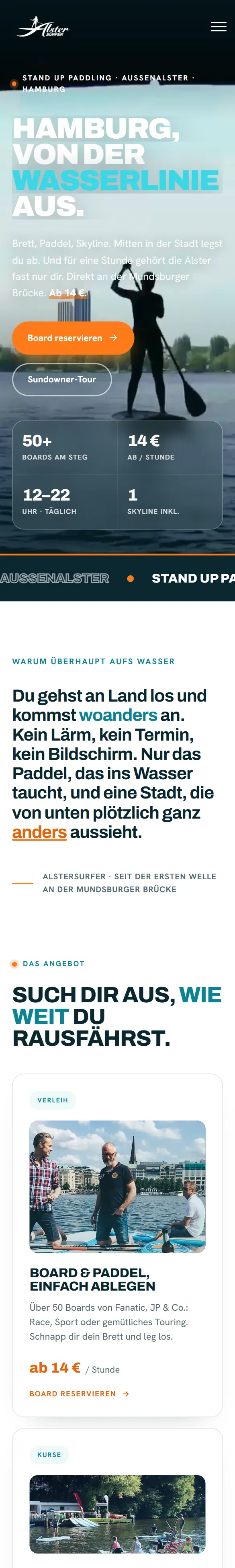 AlsterSURFER: Startseite auf dem Handy