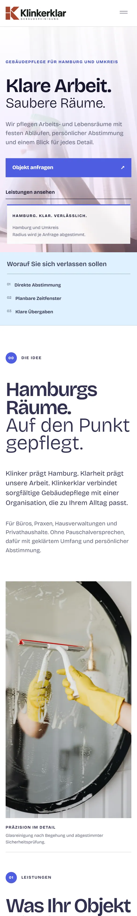 Klinkerklar Gebäudepflege: Startseite auf dem Handy